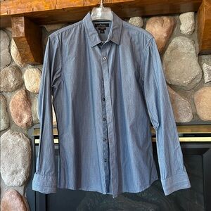 Marc Anthony Blue Striped Slim Fit Button-Up Shirt, Size L